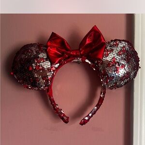Disney Red and Silver Switchable Sequins Minnie Mouse Ear Headband